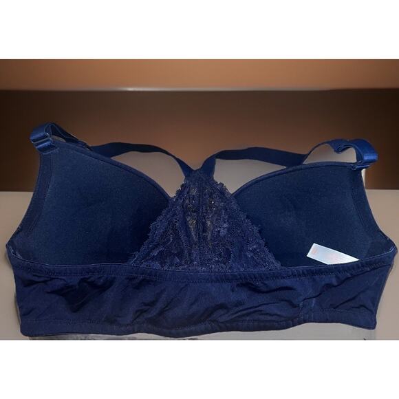 Cacique Front-Close Smooth Boost Plunge Bra 38C Satin Navy Razor Lace Back - Picture 4 of 6